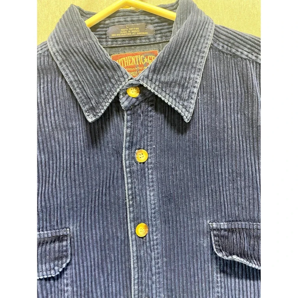 Authentic GFC Jeans Wear Shacket Mens Large Blue Corduroy Cotton Button Front